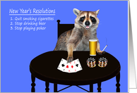 New Year’s Resolutions a Cute Raccoon Enjoying Bad Habits card