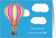 Congratulations on first solo hot air balloon flight, Raccoon floating card