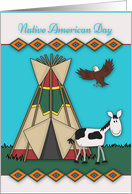 Native American Day with a Tepee and an Eagle in Flight Ready to Land card