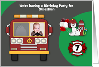 Invitation to Birthday Party Firefighter Theme Photo Custom Name Age card