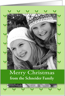 Christmas Photo Custom Name with Holly and Red Berries Pattern card
