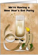 Invitation to a 2025 New Year’s Eve Party with a Glass of Champagne card