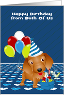 Birthday from Both Of Us with a Wire-haired Dachshund and Balloons card