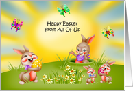 Easter from All Of Us with Adult, Baby Bunnies Holding Decorated Eggs card