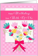 Birthday from Both Of Us with a Bouquet of Colorful Flowers and a Bird card