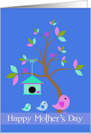 Mother’s Day with a Mother Bird and Babies in Front of their House card