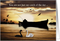 Father’s Day to Husband with a Fishing Scene and Two Swans card
