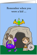 Birthday Age Humor with a Boy and Girl Playing Outside a Cave card