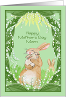 Mother’s Day to Mom with a Bunny Holding Her Cute Baby Lovingly card