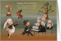 Wedding Anniversary to Sister and Sister in Law with Animal Musicians card
