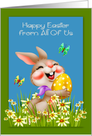 Easter from All Of Us with an Adorable Bunny Holding a Decorated Egg card