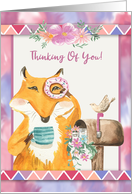 Thinking of You During COVID 19 with Fox Holding a Donut Over Its Eye card