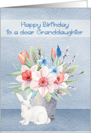 Birthday to Granddaughter with a Bunny In Front of a Beautiful Bouquet card