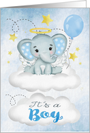 Announcement of Birth of Baby Boy with an Elephant Sitting on a Cloud card