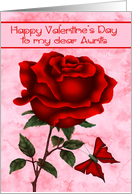 Valentine’s Day to Aunts with a Red Rose and a Butterfly in Flight card