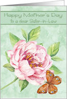 Mother’s Day to Sister in Law with a Water Colored Pink Flower card