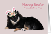Easter from Both Of Us with a Pomeranian Wearing Flowered Bunny Ears card