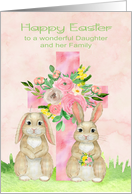 Easter to Daughter and Family with a Beautiful Cross and Two Rabbits card