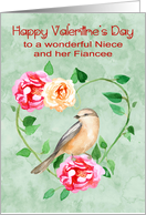 Valentine’s Day to Niece and Fiancee with a Beautiful Flower Wreath card