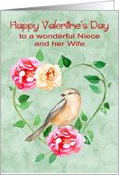Valentine’s Day to Niece and Wife with a Beautiful Flower Wreath card