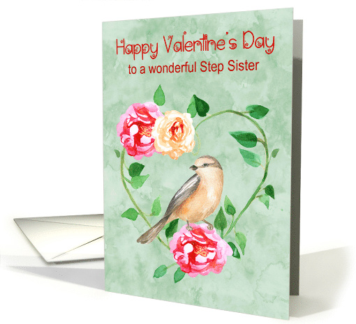 Valentine's Day to Step Sister with a Beautiful Flower Wreath card