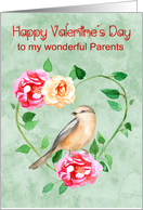 Valentine’s Day to Parents with a Beautiful Heart Wreath and a Bird card