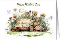 Mother’s Day with a Turtle and her Baby Surrounded by Flowers card