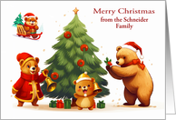 Christmas from Custom Name with Adorable Bears and a Decorated Tree card