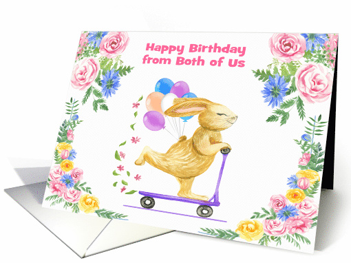 Birthday from Both of Us with a Rabbit Riding a Purple Scooter card