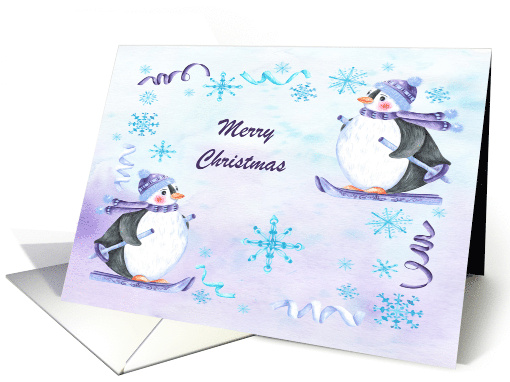 Christmas with Holiday Color Trends with Penguins and Snowflakes card