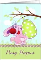 Easter Bunny & Giant Egg - Welsh - Pasg Hapus card