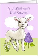 Baby Girl’s First Passover With Little Lamp And Spring Flowers card