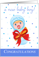 Retro New Baby Boy Card With The Little Bundle Of Joy Wrapped Up card