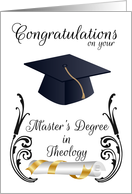Master’s Degree In Theology Congratulations - Mortar Board and Swirls card