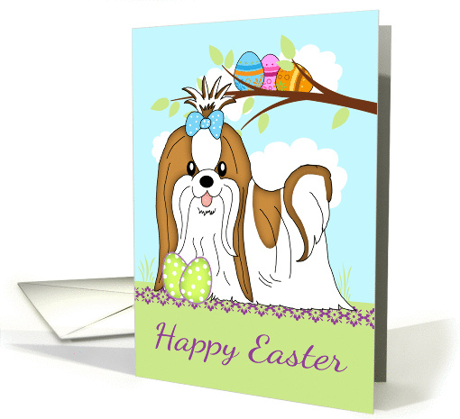 Easter With Little Shih Tzu And Easter Eggs card (1365448)