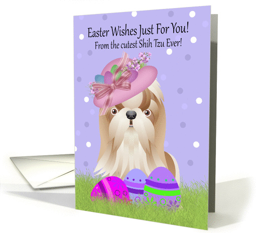 Easter With Little Shih Tzu And Easter Eggs And Easter Bonnet card