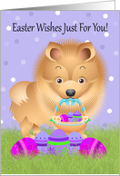 Easter With Little Pomeranian With Easter Basket And Eggs card