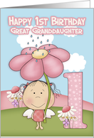 1st Birthday - Great Granddaughter - Little Garden Fairy card