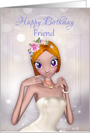 Friend Fantasy Female In Cream Dress And Flowers card