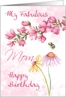 Fabulous Mom, Watercolor Floral Garden Scene With Grunge Background card