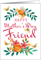 Friend, Floral wreath and floral bouquet with butterflies card