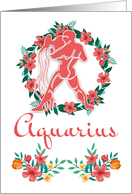 Aquarius The Water Carrier Zodiac And Floral Ring In Blended Colors card