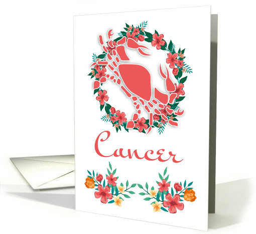 Cancer, The Crab Zodiac And Floral Ring In Blended Colors card