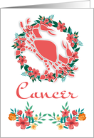 Cancer, The Crab Zodiac And Floral Ring In Blended Colors card