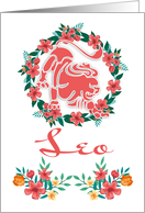 Leo, The Lion Zodiac And Floral Ring In Blended Colors card