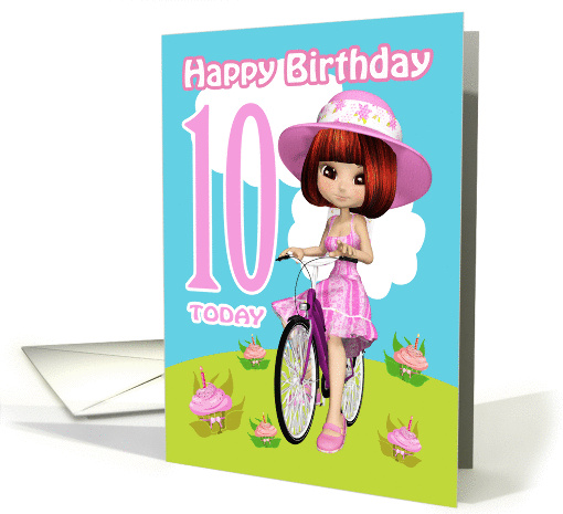 10th Birthday Card Pretty Little Girl On A Bicycle &... (1391920)