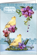 Sister-in-Law Birthday Card With Canary Birds On A Floral Stand card