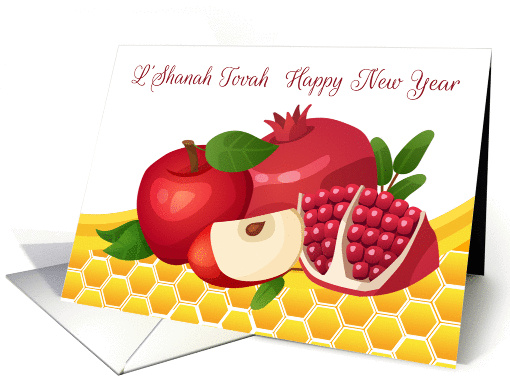 L'Shanah Tovah, Happy New Year Pomegranate, Apple & Honey card