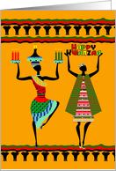 Happy Kwanzaa, Tribal design with candles and elephant border card