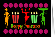 Kwanzaa design colorful and joyful with swirls, candles and females card